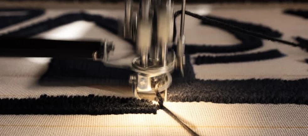 Master artisan tufting handmade carpet in Bhadohi